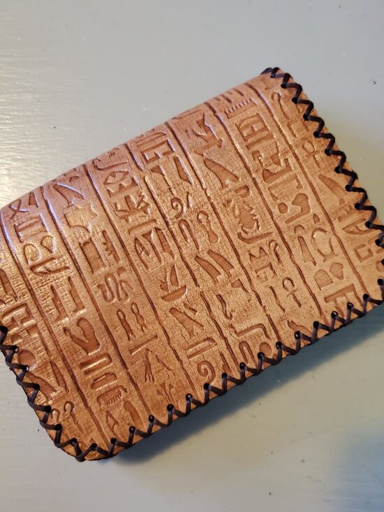 Vintage Leather Wallet Embossed Egyptian Hieroglyphics Pattern OOAK - Picture 11 of 11